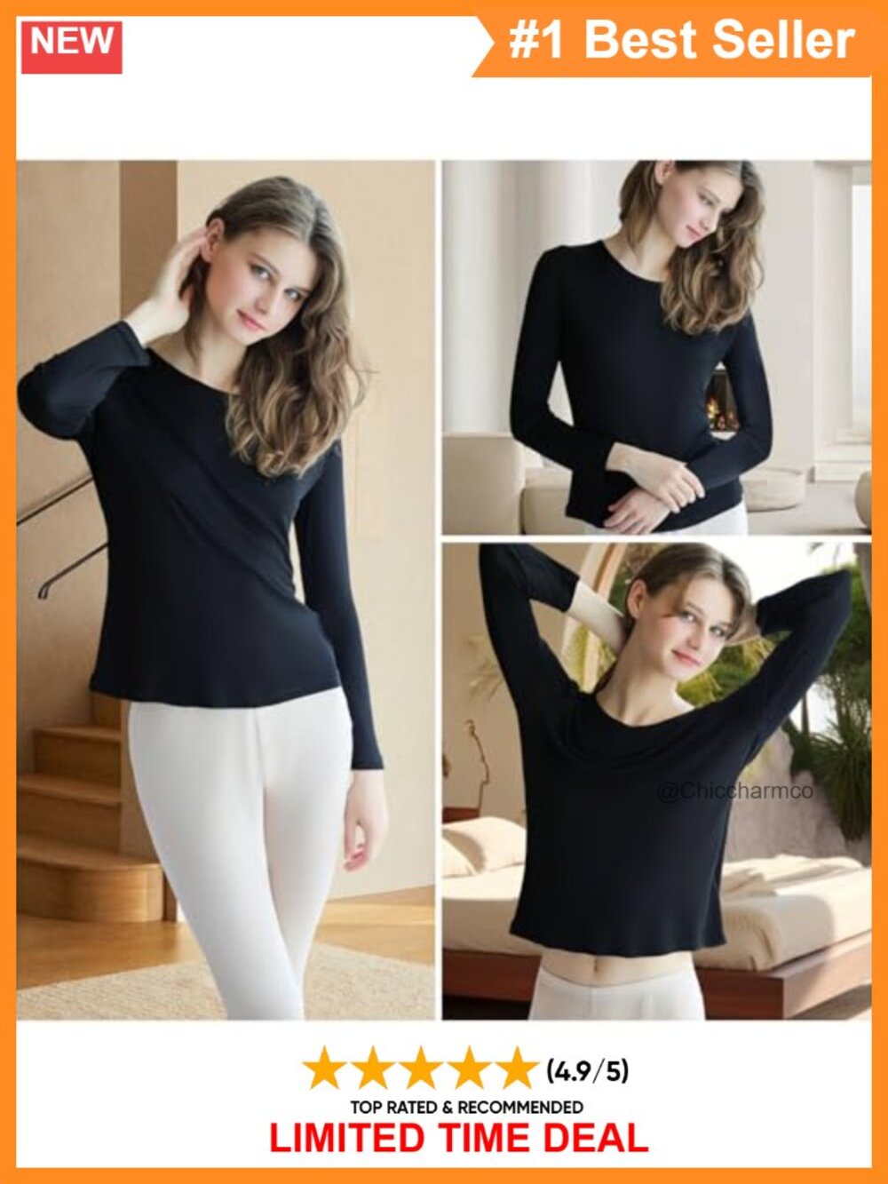 Womens Silk Thermal Underwear Top Soft Long Sleeve Scoop Neck Base Layer - Picture 5 of 6